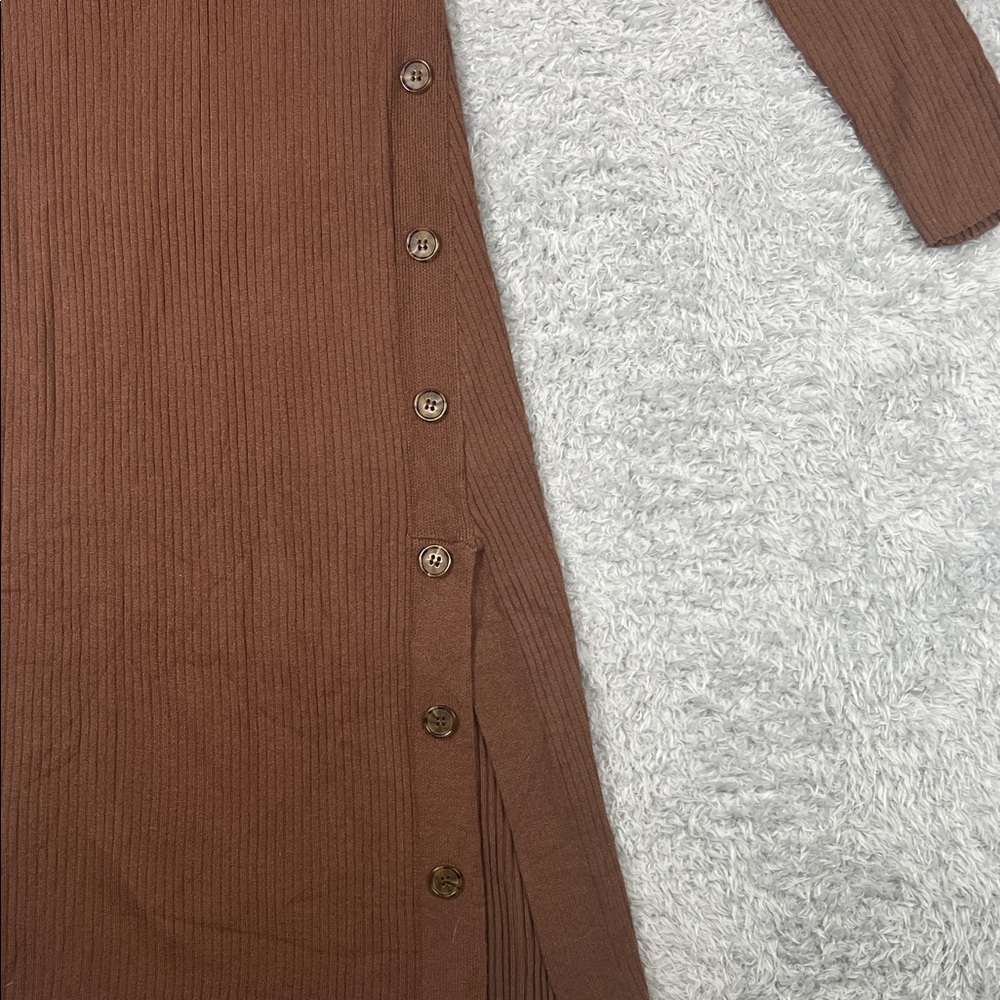 Pink Rose Brown Long Sleeve Dress with Button Detail - Picture 7 of 10